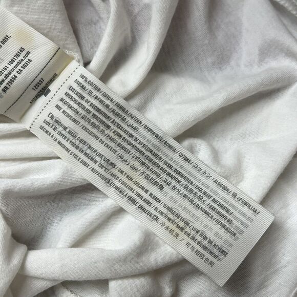 Abercrombie & Fitch Graphic T-Shirt Crop Top Ringer Logo Varsity Stripe White XS - Picture 7 of 7